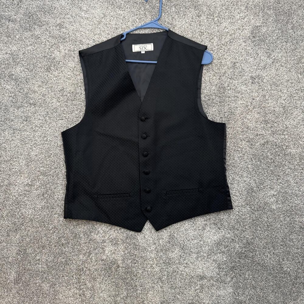 After Six Vest Mens Medium Black Formal Tuxedo Wedding Adjustable Classic Suit